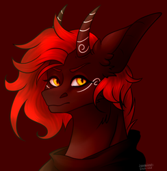 Size: 2913x2984 | Tagged: safe, artist:amcirken, imported from derpibooru, oc, oc only, oc:panama, pony, ambiguous gender, bust, horns, portrait, solo