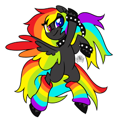 Size: 3000x3000 | Tagged: safe, artist:renhorse, imported from derpibooru, oc, oc only, pegasus, pony, choker, colored wings, female, heterochromia, leg warmers, mare, multicolored wings, solo, spiked choker, spiked wristband, two toned eyes, wings, wristband