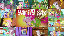 Size: 1978x1113 | Tagged: safe, edit, edited screencap, editor:quoterific, imported from derpibooru, screencap, applejack, clementine, daisy, flower wishes, fluttershy, maud pie, pinkie pie, rainbow dash, rarity, twilight sparkle, alicorn, bird, earth pony, giraffe, pegasus, pony, rabbit, raccoon, squirrel, unicorn, yakity-sax, animal, applejack's hat, bagpipes, collage, covering, covering ears, cowboy hat, crying, eyes closed, gritted teeth, hat, mane six, musical instrument, open mouth, pinkamena diane pie, sad, twilight sparkle (alicorn), yovidaphone