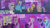 Size: 2000x1126 | Tagged: safe, edit, edited screencap, editor:quoterific, imported from derpibooru, screencap, applejack, fluttershy, pinkie pie, rainbow dash, twilight sparkle, alicorn, earth pony, pegasus, pony, filli vanilli, applejack's hat, cowboy hat, crying, eyes closed, flying, gasp, hat, open mouth, rainbow dash is not amused, running, scared, tears of fear, twilight is not amused, twilight sparkle (alicorn), twilight sparkle is not amused, unamused