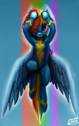 Size: 1600x2560 | Tagged: safe, artist:raphaeldavid, imported from derpibooru, rainbow dash, pegasus, pony, awesome, clothes, flying, goggles, looking at you, rainbow trail, solo, uniform, wonderbolts uniform