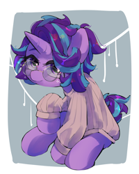 Size: 3000x3748 | Tagged: safe, artist:lexiedraw, imported from derpibooru, starlight glimmer, pony, unicorn, alternate hairstyle, clothes, cute, glasses, glimmerbetes, round glasses, solo, sweater