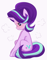 Size: 3167x4000 | Tagged: safe, artist:maren, imported from derpibooru, starlight glimmer, pony, unicorn, angry, cute, female, frown, glimmerbetes, grumpy, looking down, madorable, mare, simple background, sitting, solo, white background