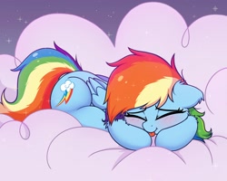 Size: 2048x1638 | Tagged: safe, artist:darkynez, artist:heavymetalbronyyeah, imported from derpibooru, rainbow dash, pegasus, pony, :p, blushing, cheek fluff, cloud, cute, dashabetes, ear fluff, eyes closed, female, lying down, mare, on a cloud, prone, sleeping, solo, tongue out