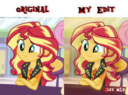 Size: 410x305 | Tagged: safe, edit, edited screencap, imported from derpibooru, screencap, sunset shimmer, human, equestria girls, solo