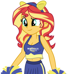 Size: 1024x1118 | Tagged: safe, artist:dm29, artist:emeraldblast63, imported from derpibooru, sunset shimmer, equestria girls, adorasexy, belly button, breasts, cheerleader, cheerleader outfit, cleavage, clothes, cute, gloves, midriff, motorcross, pom pom, sexy, simple background, sleeveless, solo, transparent background