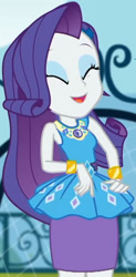 Size: 1005x2045 | Tagged: safe, imported from derpibooru, screencap, rarity, equestria girls, equestria girls series, sock it to me, spoiler:eqg series (season 2), canterlot high, clothes, cropped, cute, diamond, dress, eyes closed, female, geode of shielding, gold, jewelry, laughing, legs, magical geodes, makeup, necklace, outdoors, pencil skirt, raribetes, rarity peplum dress, skirt, sleeveless, smiling, soccer field, sock it to me: rarity, waistband, wrist cuffs