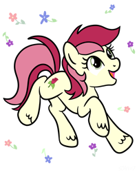 Size: 1536x1928 | Tagged: safe, artist:sjart117, imported from derpibooru, roseluck, earth pony, pony, female, flower, leaping, looking up, mare, prancing, simple background, smiling, solo, transparent background, unshorn fetlocks