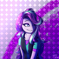 Size: 2000x2000 | Tagged: safe, artist:celes-969, artist:spirit-fire360, imported from derpibooru, starlight glimmer, equestria girls, mirror magic, spoiler:eqg specials, beanie, clothes, cute, glimmerbetes, hair over one eye, hat, shirt, smiling, solo, vest