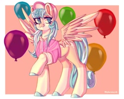 Size: 1000x800 | Tagged: safe, artist:malarunych, imported from derpibooru, oc, oc only, pegasus, pony, balloon, clothes, pegasus oc, solo, wings