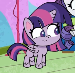 Size: 407x397 | Tagged: safe, imported from derpibooru, screencap, rarity, twilight sparkle, alicorn, pony, unicorn, director spike's mockumentary, my little pony: pony life, spoiler:pony life s01e36, cropped, cute, g4.5, pony life, smiling, solo, twiabetes, twilight sparkle (alicorn)