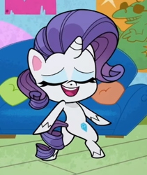 Size: 397x471 | Tagged: safe, imported from derpibooru, screencap, rarity, pony, unicorn, director spike's mockumentary, my little pony: pony life, spoiler:pony life s01e36, adorasexy, bipedal, butt, cropped, cute, eyes closed, g4.5, open mouth, plot, pony life, pose, raribetes, rearity, sexy, solo