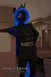 Size: 793x1189 | Tagged: safe, artist:stellarator, imported from derpibooru, princess luna, anthro, unguligrade anthro, comic:a morning with the night, comic:night train, 3d, blender, clothes, cycles, female, jewelry, not sfm, regalia, solo, solo female