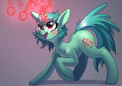Size: 3508x2480 | Tagged: safe, artist:underpable, imported from derpibooru, oc, oc only, oc:seafoam, pony, unicorn, bubble, chest fluff, cutie mark, female, glasses, high res, magic, mare, open mouth, red eyes, solo