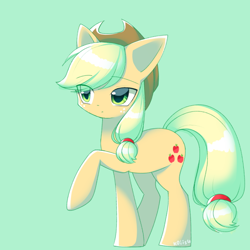 Size: 640x640 | Tagged: safe, artist:koiisu, imported from derpibooru, applejack, earth pony, pony, cute, female, green background, jackabetes, mare, simple background, solo