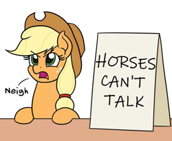 Size: 1100x900 | Tagged: safe, artist:mkogwheel, edit, edited edit, imported from derpibooru, applejack, earth pony, pony, angry, applejack's sign, horse noises, neigh, sign, solo