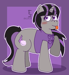 Size: 1200x1313 | Tagged: safe, artist:icecreamjaxxie, imported from derpibooru, oc, oc only, oc:magna-save, pony, unicorn, :p, bedroom eyes, blushing, chubby, clothes, female, looking at you, mare, raised hoof, solo, tongue out