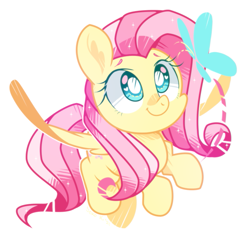 Size: 857x817 | Tagged: safe, artist:yokokinawa, imported from derpibooru, fluttershy, butterfly, pegasus, pony, chibi, cute, daaaaaaaaaaaw, shyabetes, simple background, solo, weapons-grade cute, white background