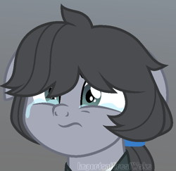 Size: 692x672 | Tagged: safe, artist:importantgreatwake, artist:pigeorgien, imported from derpibooru, oc, oc only, oc:moon melody (pigeorgien), oc:paula woods, pegasus, pony, the ending of the end, base used, crying, cute, female, mare, paulabetes, ponytail, sad, solo, tears of pain