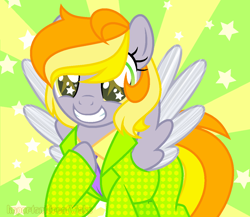 Size: 1132x982 | Tagged: safe, artist:importantgreatwake, artist:katnekobase, artist:pigeorgien, imported from derpibooru, oc, oc only, oc:star trails, pegasus, pony, base used, clothes, cute, diabetes, female, happy, mare, pants, smiling, solo, spread wings, starry background, starry eyes, suit, sunburst background, wingding eyes, wings