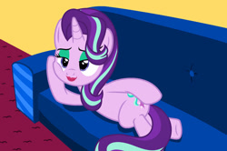Size: 1280x849 | Tagged: safe, artist:brandonthebronypony, imported from derpibooru, starlight glimmer, oc, oc:brandon, couch, draw me like one of your french girls, eyeshadow, lipstick, lounging, makeup, story included