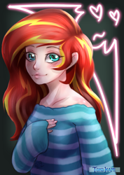 Size: 2480x3507 | Tagged: safe, artist:tokokami, imported from derpibooru, sunset shimmer, equestria girls, blushing, clothes, female, high res, human coloration, looking at you, solo, sweater