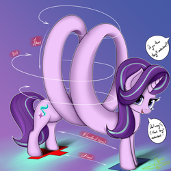 Size: 4000x4000 | Tagged: safe, artist:ser-p, imported from derpibooru, starlight glimmer, pony, unicorn, absurd resolution, elastic, electromagnetism, female, long glimmer, long pony, looking at you, magnetic field, mare, physics, plus sign, solenoid, solo, stretchy, wat