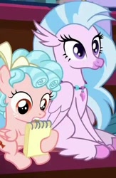 Size: 390x600 | Tagged: safe, imported from derpibooru, screencap, cozy glow, silverstream, a matter of principals, cozybetes, cute, diastreamies, pencil