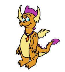 Size: 600x666 | Tagged: safe, artist:whistle blossom, imported from derpibooru, smolder, dragon, colored, cute, cute little fangs, dragon tales, dragoness, fangs, female, flat colors, looking at you, simple background, smiling, smiling at you, smolderbetes, standing, style emulation, teenaged dragon, white background