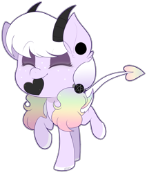 Size: 2502x2940 | Tagged: safe, artist:jetjetj, imported from derpibooru, part of a set, oc, oc only, oc:obscenum, bat pony, pony, augmented tail, chibi, commission, female, heart, horns, mare, mouth hold, solo, ych result