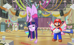 Size: 1280x783 | Tagged: safe, artist:user15432, imported from derpibooru, twilight sparkle, fairy, human, equestria girls, crossover, duo, gymnasium, legs, mario, super mario bros., training