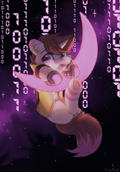 Size: 2729x3929 | Tagged: safe, artist:dorkmark, artist:raily, imported from derpibooru, oc, oc only, pony, unicorn, collaboration, cyberpunk, moon, solo, space, stars