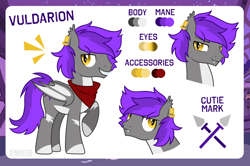 Size: 1200x798 | Tagged: safe, artist:jennieoo, imported from derpibooru, oc, oc only, oc:vuldarion, bat pony, pony, vampire, vampony, cutie mark, fangs, piercing, reference, reference sheet, show accurate, smiling, smug, solo