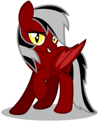 Size: 469x584 | Tagged: safe, artist:amgiwolf, imported from derpibooru, oc, oc only, oc:war sketch, bat pony, pony, bat pony oc, bat wings, female, grin, mare, raised hoof, simple background, slit eyes, slit pupils, smiling, solo, transparent background, wings