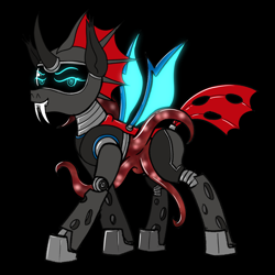 Size: 5000x5000 | Tagged: safe, artist:xexus, imported from derpibooru, oc, oc only, oc:interloper, changeling, cyborg, changeling oc, horn, red changeling, solo, tail, tentacles, wings