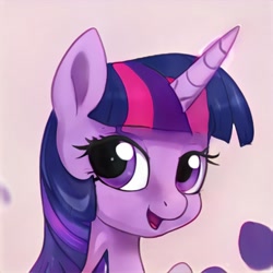 Size: 1024x1024 | Tagged: safe, artist:thisponydoesnotexist, imported from derpibooru, pony, accidentally a canon character, ai content, ai generated, generator:thisponydoesnotexist, horn, looking at you, neural network, not twilight sparkle, open mouth, palindrome get, solo