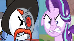 Size: 1920x1080 | Tagged: safe, edit, edited screencap, imported from derpibooru, screencap, starlight glimmer, the parent map, angry, comparison, furious, henry stickmin collection, meme, puffballs united, rage, rage face, ragelight glimmer, right hand man