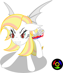 Size: 2332x2701 | Tagged: safe, artist:kyoshyu, imported from derpibooru, oc, oc only, oc:celestial aegis, bat pony, pony, female, high res, mare, simple background, solo, transparent background, vector, weapon