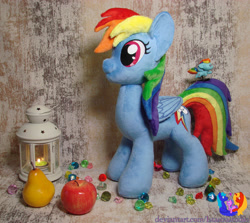 Size: 2586x2304 | Tagged: safe, artist:1stastrastudio, imported from derpibooru, rainbow dash, pony, apple, food, irl, pear, photo, plushie, solo