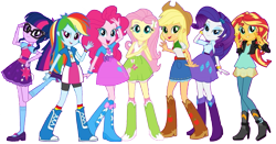 Size: 841x442 | Tagged: safe, artist:pascalmulokozi2, edit, edited screencap, editor:pascalmulokozi2, imported from derpibooru, screencap, applejack, fluttershy, pinkie pie, rainbow dash, rarity, sci-twi, sunset shimmer, twilight sparkle, equestria girls, background removed, humane five, humane seven, humane six, not a vector, op can't let go, simple background, transparent background