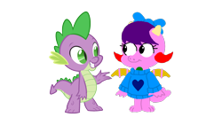 Size: 1920x1080 | Tagged: safe, artist:ianpony98, imported from derpibooru, spike, oc, oc:flabby, dragon, bow, clothes, crossover, duo, female, male, meeting, paint.net, simple background, sweater, transparent background, vector