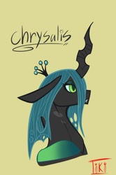 Size: 834x1257 | Tagged: safe, artist:totaltiki, imported from derpibooru, queen chrysalis, changeling, changeling queen, bust, female, portrait, profile, signature, solo