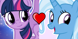 Size: 3068x1536 | Tagged: safe, edit, imported from derpibooru, trixie, twilight sparkle, female, lesbian, shipping, shipping domino, twixie