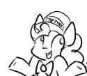 Size: 125x109 | Tagged: safe, artist:star, pinkie pie, earth pony, pony, baseball cap, black and white, bowtie, cap, female, grayscale, hat, mare, monochrome, picture for breezies, shrug, solo, top pink