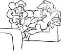 Size: 125x109 | Tagged: safe, artist:star, pinkie pie, rainbow dash, earth pony, pegasus, pony, black and white, couch, duo, female, grayscale, laughing, mare, monochrome, open mouth, picture for breezies, watching tv