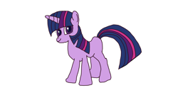 Size: 3840x2160 | Tagged: safe, artist:gpatch, imported from ponybooru, twilight sparkle, pony, unicorn, female, horn, looking at you, mare, missing cutie mark, multicolored mane, multicolored tail, practice, purple coat, purple eyes, simple background, smiling, solo, unicorn twilight, white background