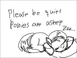 Size: 800x600 | Tagged: safe, artist:anonymous, earth pony, pony, black and white, grayscale, lying down, monochrome, onomatopoeia, pillow, sketch, sleeping, solo, sound effects, text, zzz