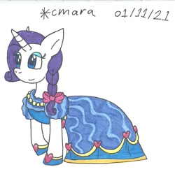 Size: 992x987 | Tagged: safe, artist:cmara, imported from derpibooru, rarity, pony, unicorn, alternate hairstyle, eyeshadow, female, hoof shoes, jewelry, makeup, mare, necklace, raised hoof, simple background, solo, traditional art, white background
