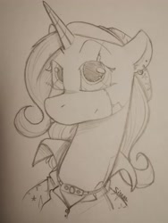 Size: 3072x4096 | Tagged: safe, artist:sinrar, imported from derpibooru, trixie, cyborg, pony, unicorn, cape, clothes, cyberpunk, ear piercing, earring, female, jewelry, mare, piercing, solo, traditional art, trixie's cape