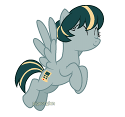 Size: 756x707 | Tagged: safe, artist:budgie--boye, artist:pigeorgien, imported from derpibooru, oc, oc only, oc:uranium fever, pegasus, pony, base used, dosimeter, eyes closed, female, flying, happy, mare, solo